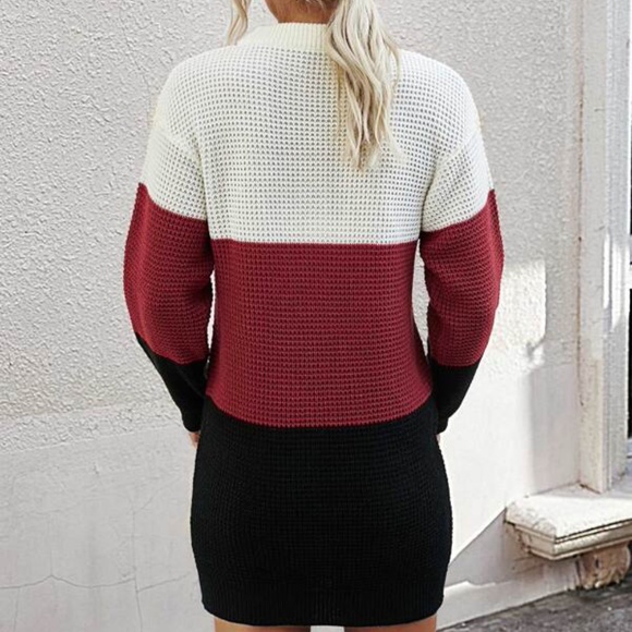 Black Color Block Button up Knit Sweater Dress - Picture 3 of 5